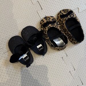 Baby ballet flats - black sparkle 0-3m and leopard 6-12m